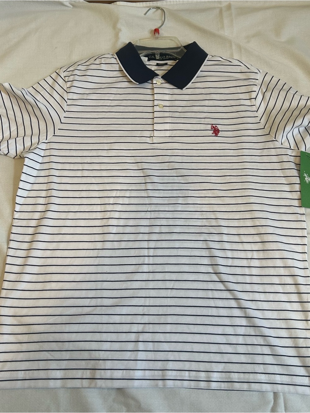 U.S. Polo Assn. Men’s Large White Navy Striped Polo Shirt NWT